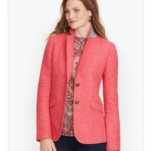 Talbots Classic Shetland Blazer Jacket Twill Pink Coral Herringbone 12 NWT
